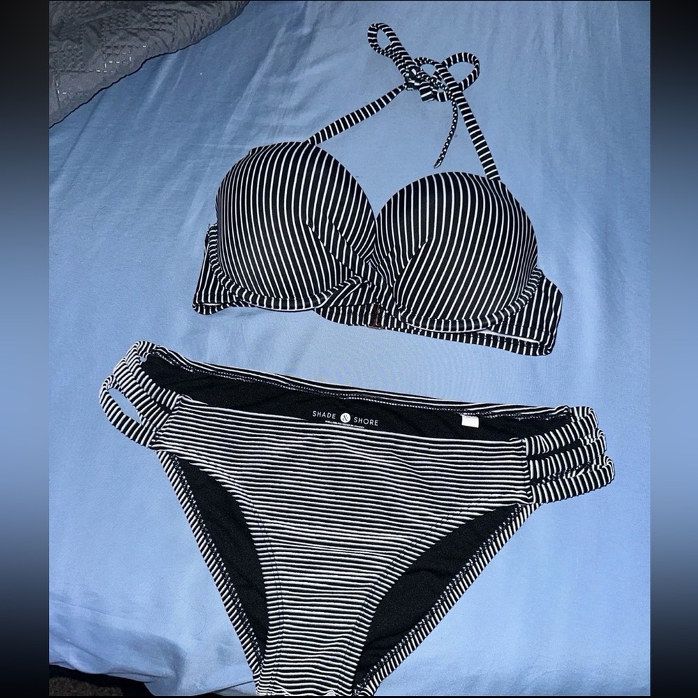 Black & White Striped Bikini Set Size Large